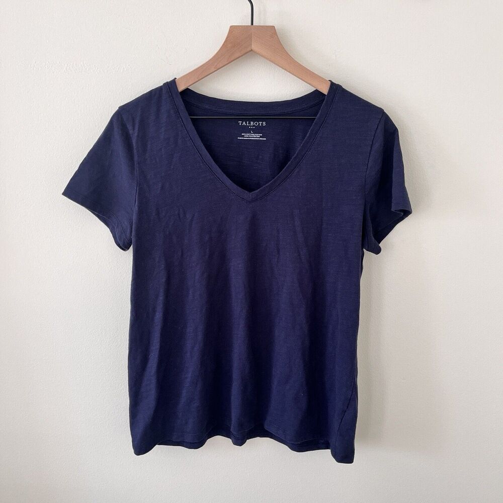 Talbots Navy Cotton Blend V-Neck T-shirt - Large
